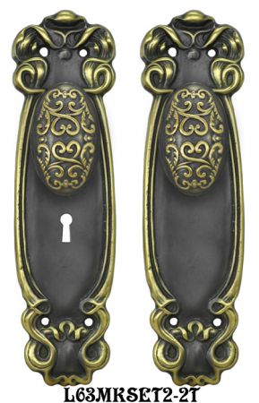 Art Nouveau Door Plate Set with Locking Keyed Mortise (L63MKSET2)