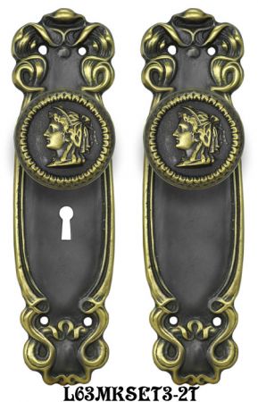 Art Nouveau Door Plate Set with Locking Keyed Mortise (L63MKSET3)