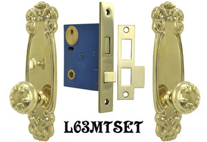 Art Nouveau Door Plate Set with Locking Turnlatch Mortise (L63MTSET)