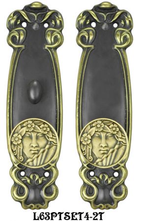 Art Nouveau Door Plate Passage Set with Locking Turnlatch (L63PTSET4)