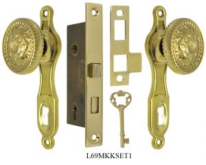 Narrow Backset French Door Set with Fancy Victorian Knobs (L69MKKSET1)