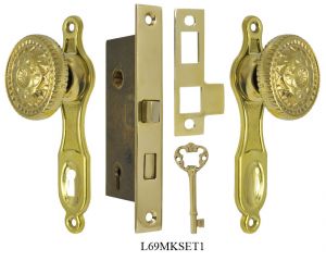 Narrow Backset French Door Set with Fancy Victorian Knob (L69MKSET1)