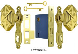 Art Deco Style Small Door Plate Interior Privacy Set Complete (L69MKSET4)