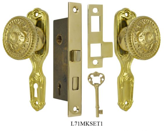 Narrow Backset French Door Set with Fancy Victorian Knob (L71MKSET1)