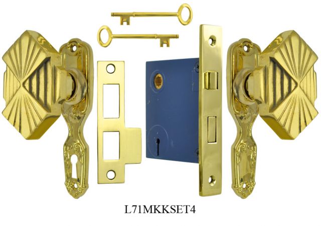 Art Deco or Nouveau Style Petite Backplate Privacy Door Set (L71MKSET4)