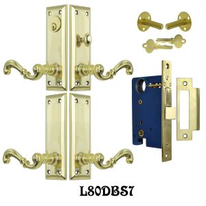 Contemporary French Lever Solid Brass Double Door Entry Set (L80DBS7)