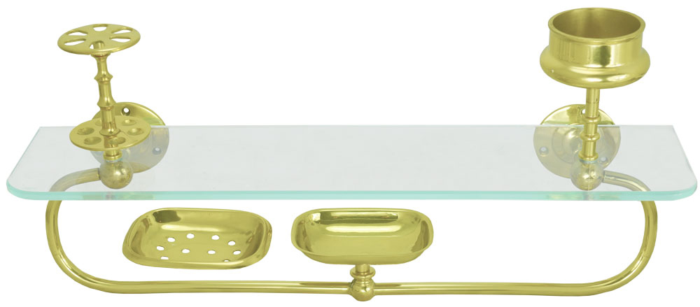 VidricShelves Tempered Glass Shower Shelf Single Bar Antique Brass