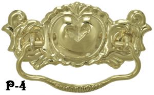 Victorian Stamped Brass Heart Motif Handle 3" Boring (P-4)