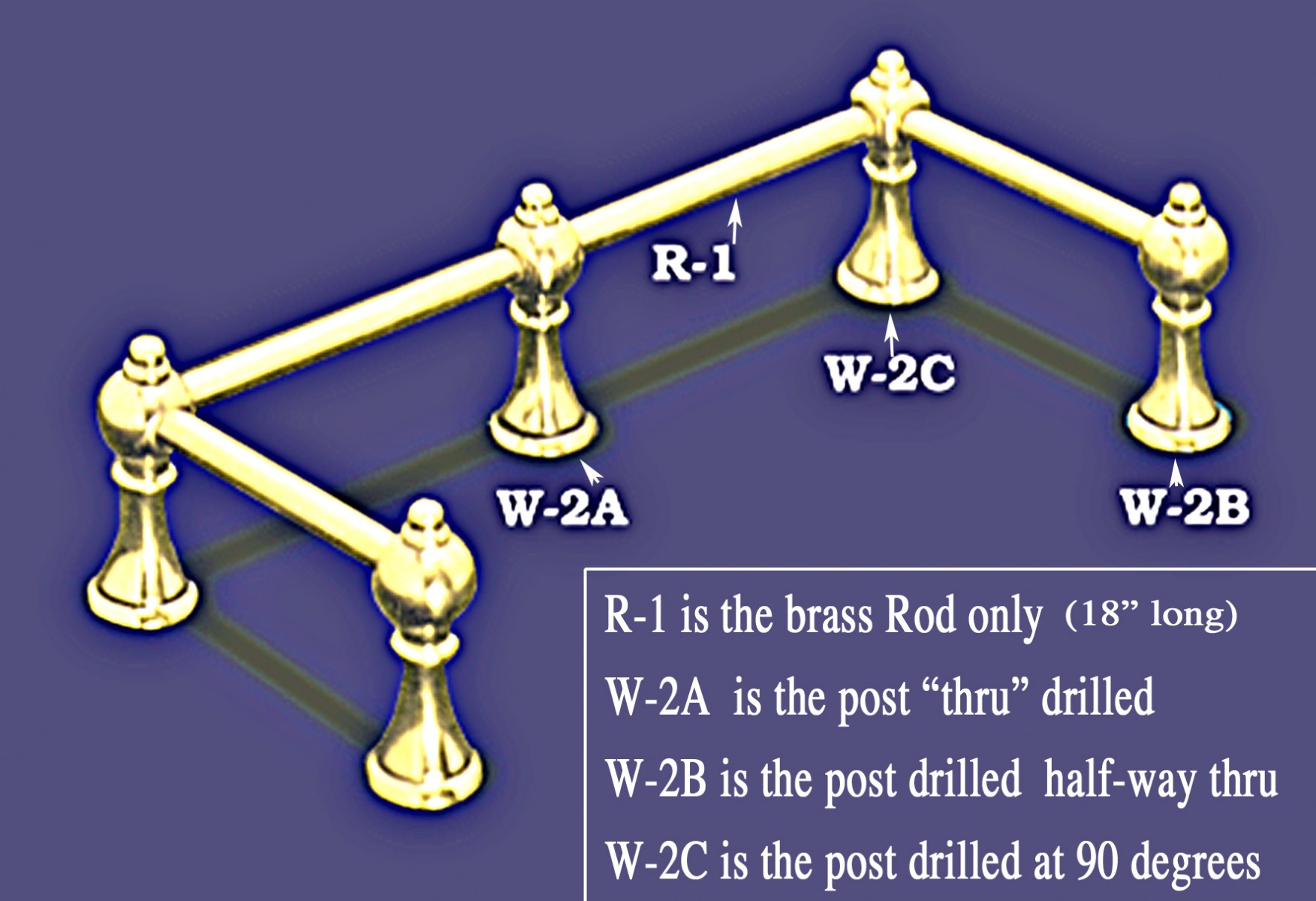 Vintage Hardware & Lighting - Gallery Rail Brass Rod 18 Long 3/16