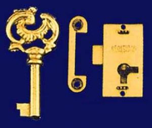 Small Antique Brass Flush Mount Lock for Cabinet Doors or Dresser Drawers w/Key | l-1ab, Gold