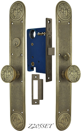 Art Nouveau Recreated Lady Face Entry Door Plate Set (Z205SET)