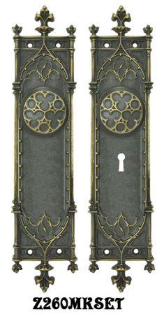 Victorian Amiens Gothic Door Plates Set with Locking Keyed Mortise Lock (Z260MKSET)