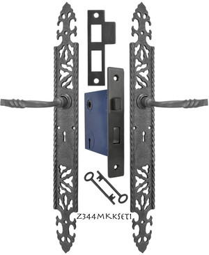 Gothic or Arts & Crafts Iron Door Plate Set with Mortise Lock (Z344MKKSET1)