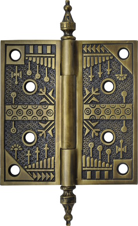 5" x 5" Single A24 Antique Brass Eastlake Ornate Steeple Top Hinge 