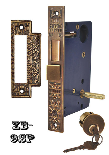 Antique Victorian Eastlake Mortise Door Locks BRASS and steel 5" Deadbolt Plate 