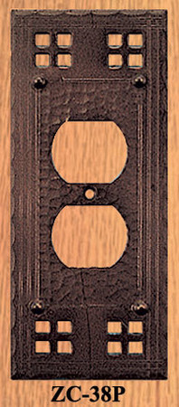 Arts & Crafts Copper Outlet Plug Cover Pacific Pattern (ZC-38P)