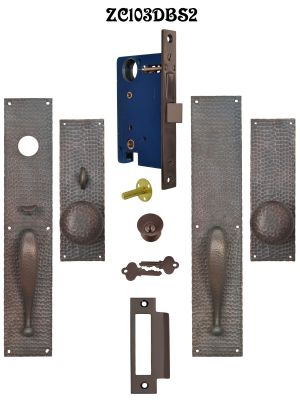 Arts & Crafts Entry Thumblatch to Knob Hammered Double Door Set (ZC103DBS2)