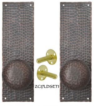 Arts & Crafts Hammered Copper Door Plate Low Knob Dummy Set (ZC17LDSET1)