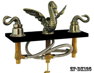 Bathroom Widespread Swan Faucet Set In Antique Brass Finish (ZF-DK125)