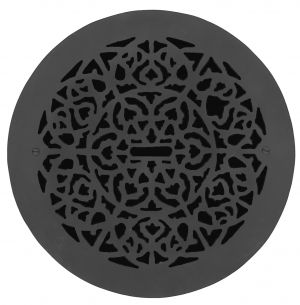 Cast Iron Round Floor, Ceiling, or Wall Grates for Air or Heat Vent. Register Cover Without Damper, 12" Boot Size, 14" Overall Diameter (ZM-IR-1202)