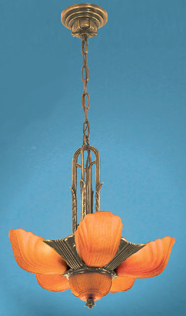 Art Deco Ceiling Lighting Chandeliers Slip Shade Markel With 6 Amber Shades (ZMR-3016-2)