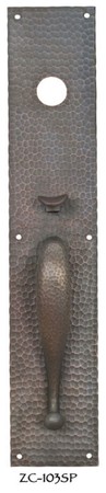 Arts & Crafts Hammered Copper Thumblatch Entry Door Plate 19" Tall (ZC-103SP)