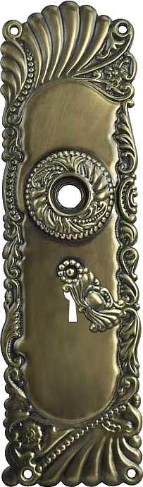 decorative vintage style brass door plate with knob and cylinder lock