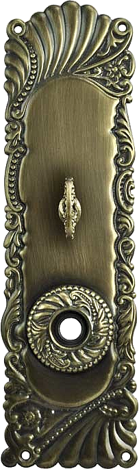 decorative vintage style brass door plate with knob and thumb turn latch