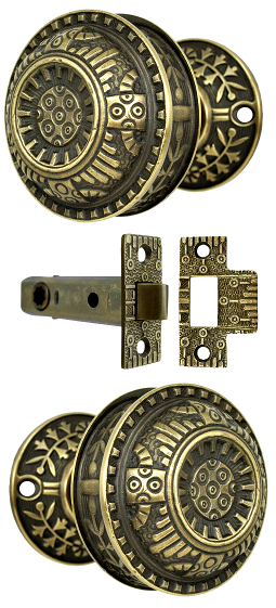 antique door set interior tubular passage lock lockset