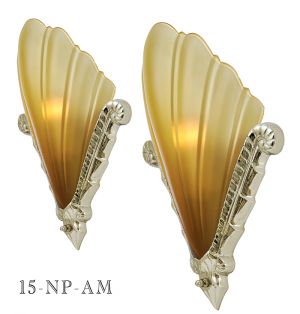 Large Art Deco Nickel Plated Sconce with French Shade: Designed By Kenk (15-NP)