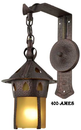 Arts & Crafts Stickley Copper Heart Sconce With Amber Shade (400-AMES)