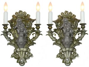 Matched Pair of French-Style Cherub Double Sconces c.1910 (ANT-1234)