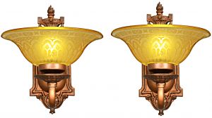 Lovely Pair of 1920-30 Edwardian Red Bronze Finished Wall Sconces (ANT-1279)