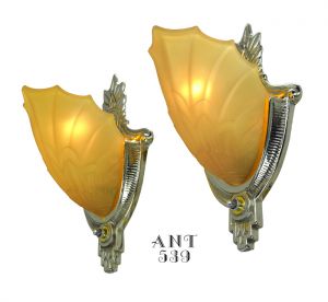 Art Deco Wall Sconces by Globe Lighting with Amber Color Slip Shades (ANT-539)