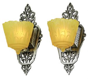 Slip Shade Sconces Pair of Antique Art Deco Wall Lights by Lincoln (ANT-877)
