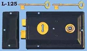 Recreated Skeleton Key Rim Lock Steel Case 4 3/8" Backset (L-125)