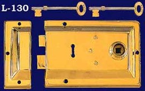 Wrought Brass Rim Lock & Key 4 3/8" Backset (L-130)