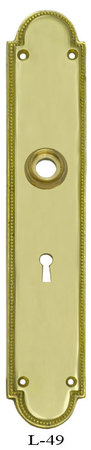 Art Deco Narrow Beaded Edge Doorknob Backplate (L-49)