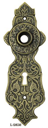 Eastlake Style Door Plate With Keyhole 7 3/4" Tall 2 1/4"cc (L-36)