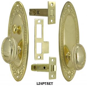 Victorian Acanthus Beaded Edge Door Plate Tubular Passage Set with Locking Turnlatch (L24PTSET)