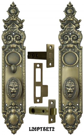 Victorian Heraldic Door Plate with Pavia Lion Knob Set and Locking Turnlatch (L26PTSET2)