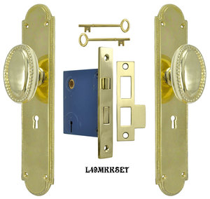 Modern Beaded Edge Arched Door Plate Set with Locking Keyed Mortise (L49MKKSET)