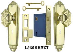 Art Deco Door Plate Set Complete with Skeleton Keyed Mortise Lock (L51MKKSET)