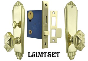 Art Deco Privacy Door Set Complete with Locking Turnlatch Mortise (L51MTSET)
