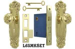 Art Nouveau Door Plate Set with Locking Keyed Mortise (L63MKSET)