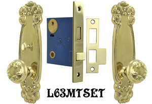 Art Nouveau Door Plate Set with Locking Turnlatch Mortise (L63MTSET)
