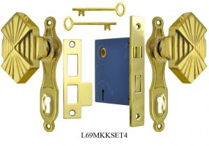 Art Deco Style Petite Door Set Complete with Skeleton Key Mortise Lock (L69MKKSET4)
