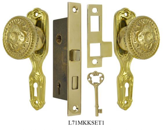 Narrow Backset French Door Set with Fancy Victorian Knob (L71MKKSET1)