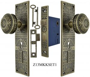 Windsor Pattern Door Plate Set with Locking Keyed Mortise (Z13MKKSET1)