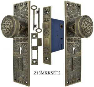 Windsor Pattern Door Plate Set with Locking Keyed Mortise (Z13MKKSET2)